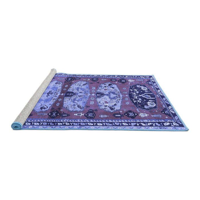Sideview of Machine Washable Persian Blue Traditional Rug, wshtr4116blu