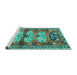 Sideview of Machine Washable Persian Turquoise Traditional Area Rugs, wshtr4116turq