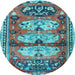 Round Machine Washable Persian Light Blue Traditional Rug, wshtr4116lblu