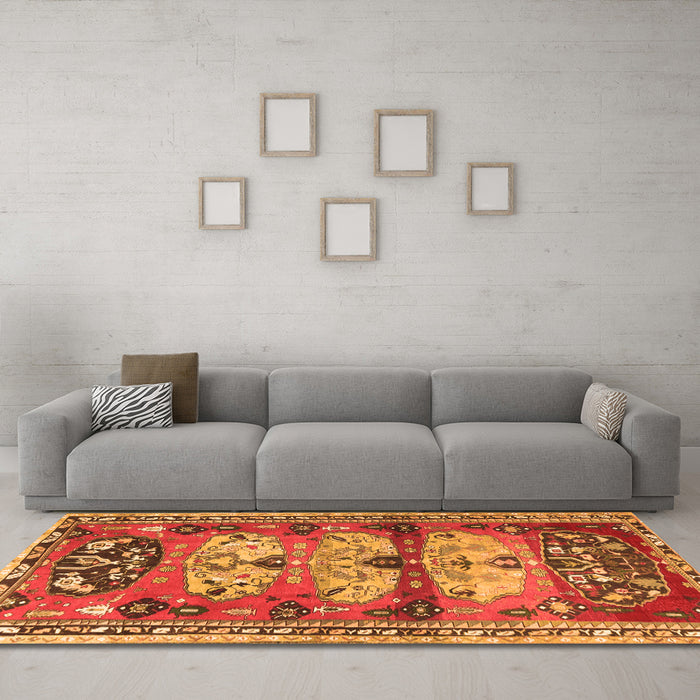 Machine Washable Persian Orange Traditional Area Rugs in a Living Room, wshtr4116org