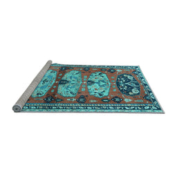 Sideview of Machine Washable Persian Light Blue Traditional Rug, wshtr4116lblu