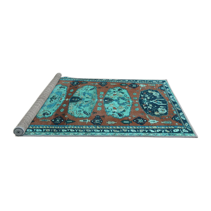 Sideview of Machine Washable Persian Light Blue Traditional Rug, wshtr4116lblu