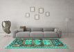 Machine Washable Persian Turquoise Traditional Area Rugs in a Living Room,, wshtr4116turq