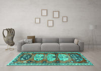 Machine Washable Persian Turquoise Traditional Rug, wshtr4116turq