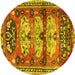 Round Machine Washable Persian Yellow Traditional Rug, wshtr4116yw