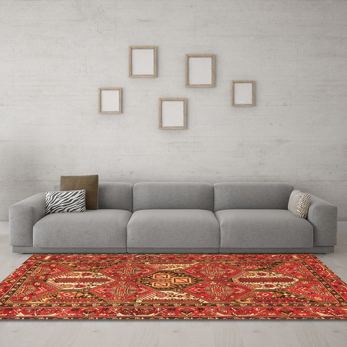 Machine Washable Persian Orange Traditional Area Rugs in a Living Room, wshtr4117org
