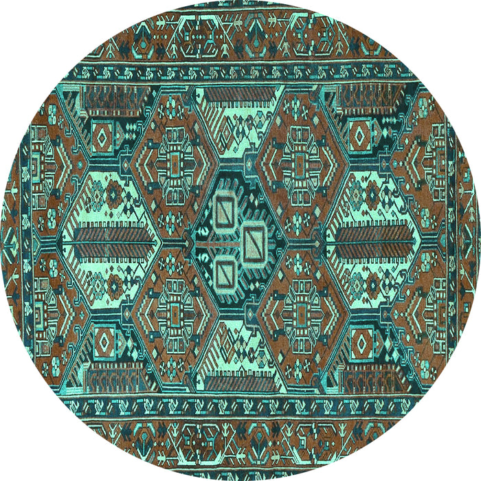 Round Machine Washable Persian Turquoise Traditional Area Rugs, wshtr4117turq