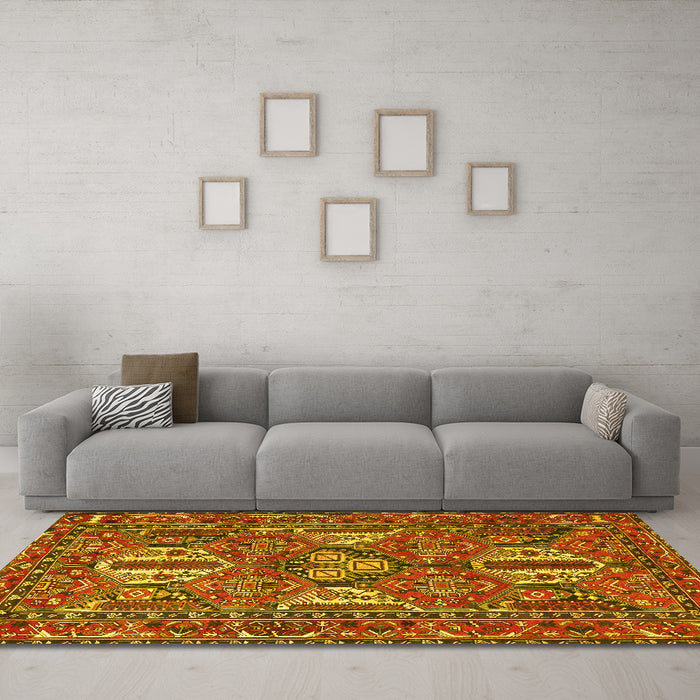 Machine Washable Persian Yellow Traditional Rug in a Living Room, wshtr4117yw