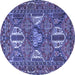 Round Machine Washable Persian Blue Traditional Rug, wshtr4117blu