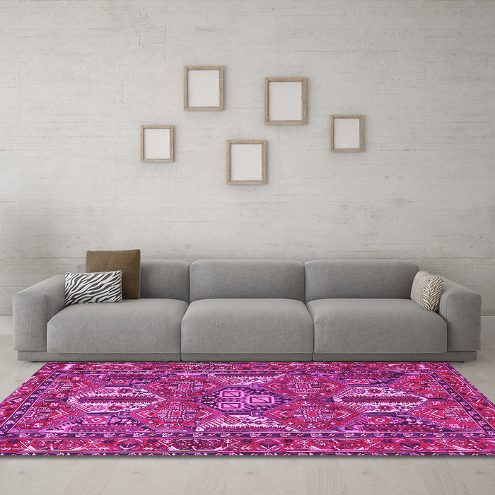 Machine Washable Persian Pink Traditional Rug in a Living Room, wshtr4117pnk