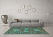 Machine Washable Persian Turquoise Traditional Area Rugs in a Living Room,, wshtr4117turq