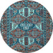 Round Machine Washable Persian Light Blue Traditional Rug, wshtr4117lblu