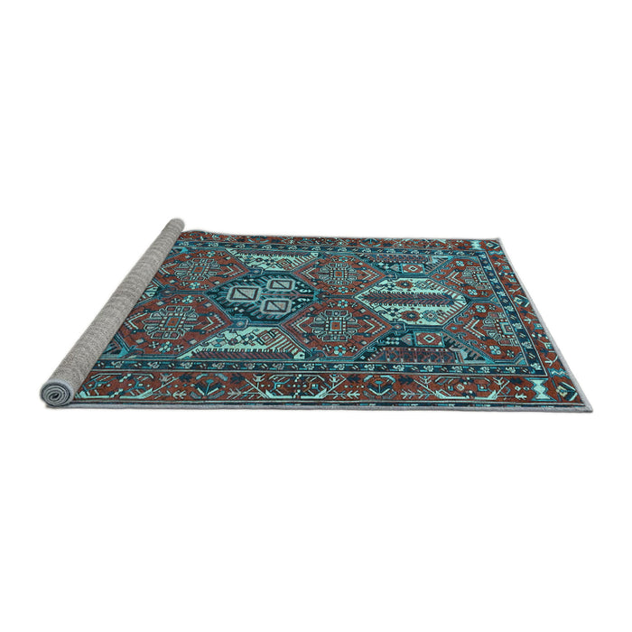 Sideview of Machine Washable Persian Light Blue Traditional Rug, wshtr4117lblu