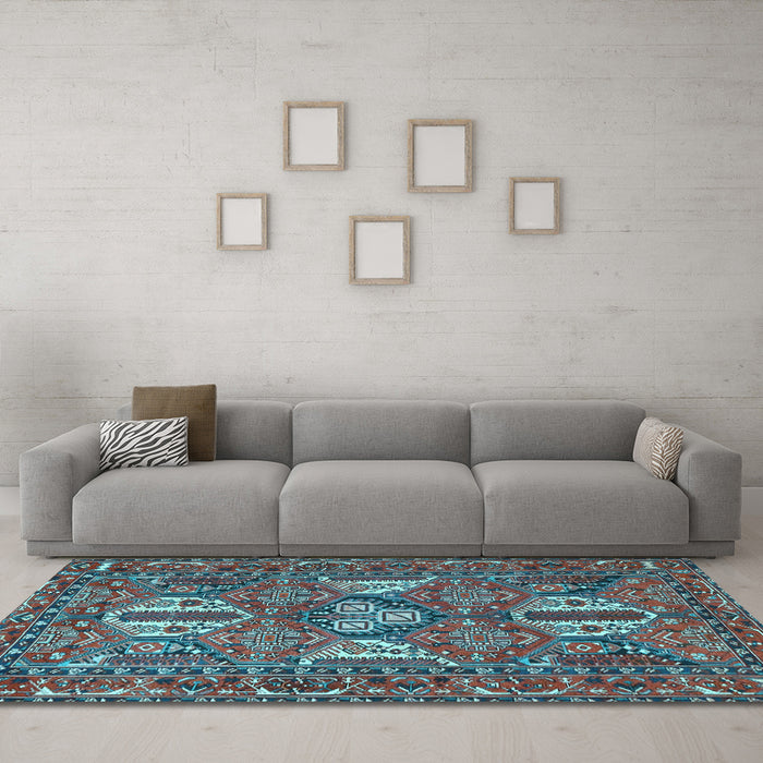 Machine Washable Persian Light Blue Traditional Rug in a Living Room, wshtr4117lblu