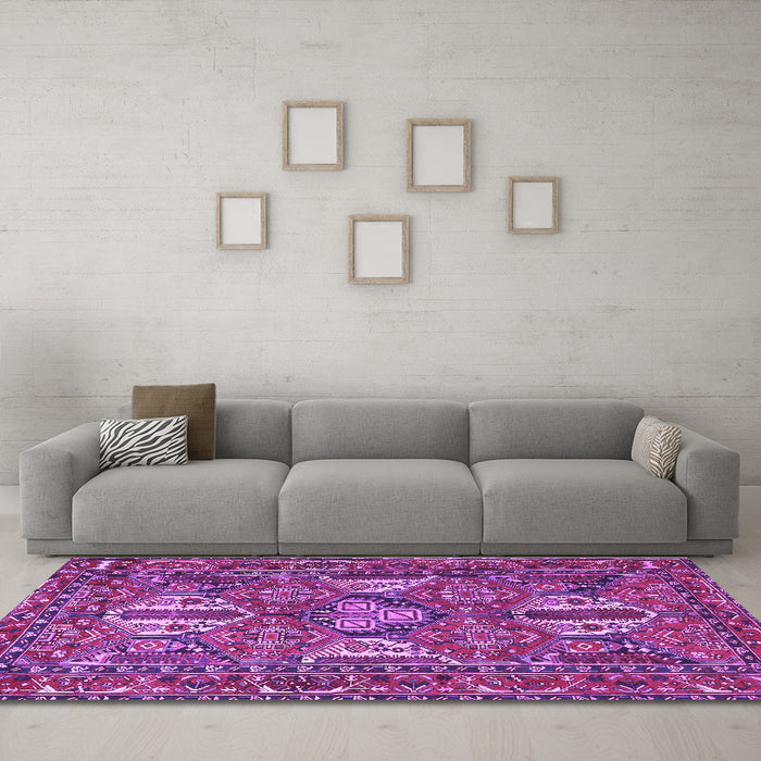Machine Washable Persian Purple Traditional Area Rugs in a Living Room, wshtr4117pur