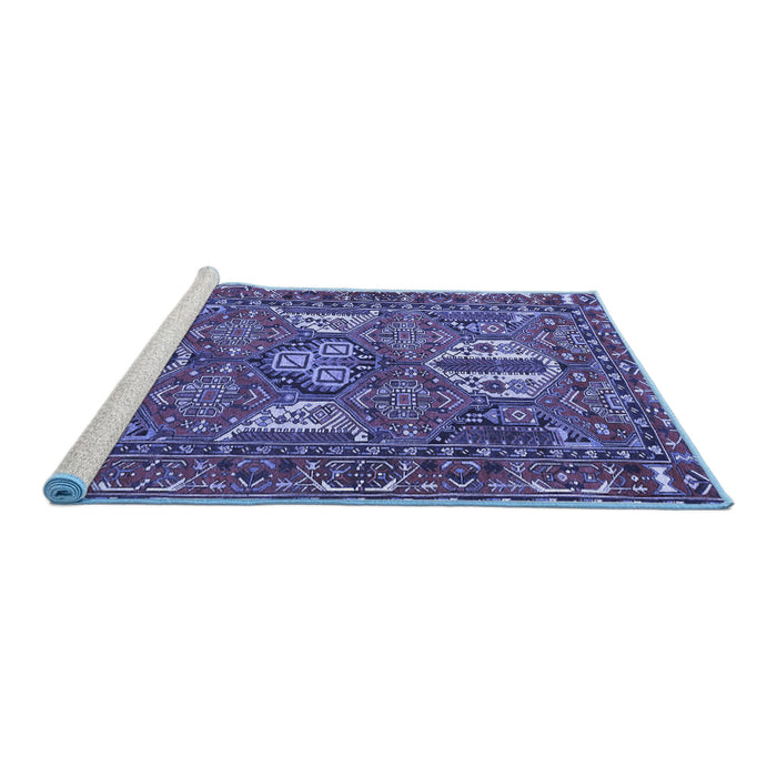 Sideview of Machine Washable Persian Blue Traditional Rug, wshtr4117blu