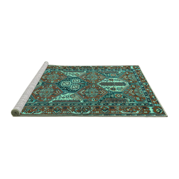 Sideview of Machine Washable Persian Turquoise Traditional Area Rugs, wshtr4117turq