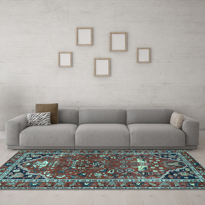 Machine Washable Persian Light Blue Traditional Rug in a Living Room, wshtr4118lblu