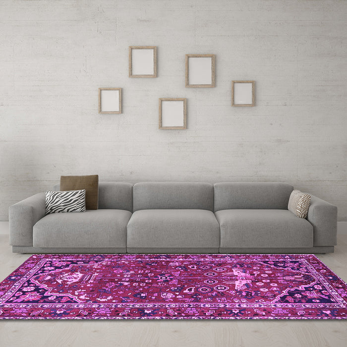 Machine Washable Persian Purple Traditional Area Rugs in a Living Room, wshtr4118pur