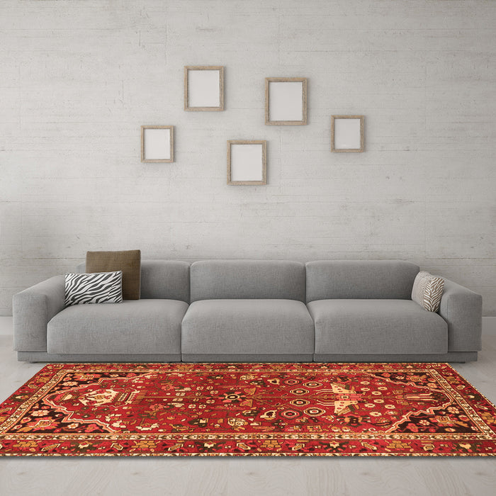 Machine Washable Persian Orange Traditional Area Rugs in a Living Room, wshtr4118org