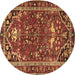 Round Persian Brown Traditional Rug, tr4118brn