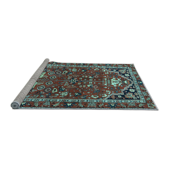 Sideview of Machine Washable Persian Light Blue Traditional Rug, wshtr4118lblu