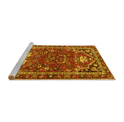 Sideview of Machine Washable Persian Yellow Traditional Rug, wshtr4118yw