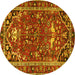 Round Persian Yellow Traditional Rug, tr4118yw