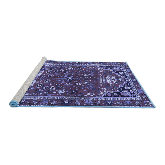 Sideview of Machine Washable Persian Blue Traditional Rug, wshtr4118blu