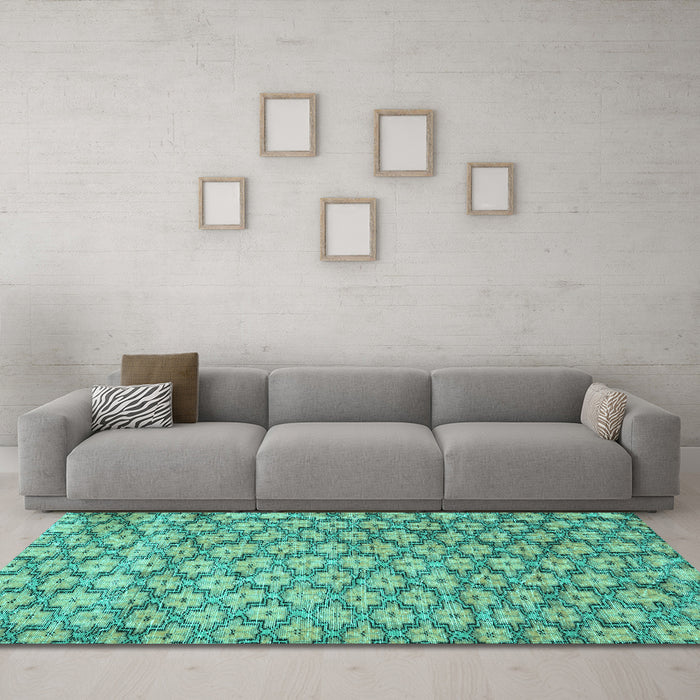Machine Washable Persian Turquoise Traditional Area Rugs in a Living Room,, wshtr4119turq