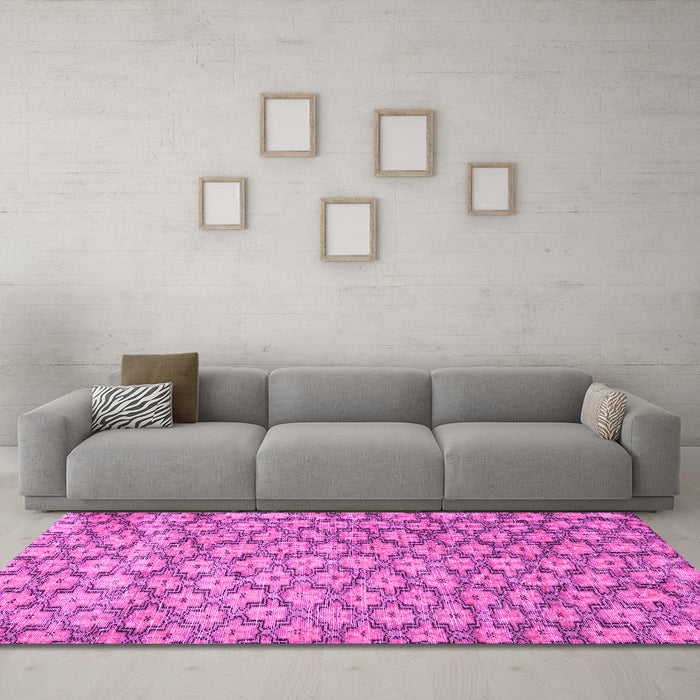 Machine Washable Persian Pink Traditional Rug in a Living Room, wshtr4119pnk