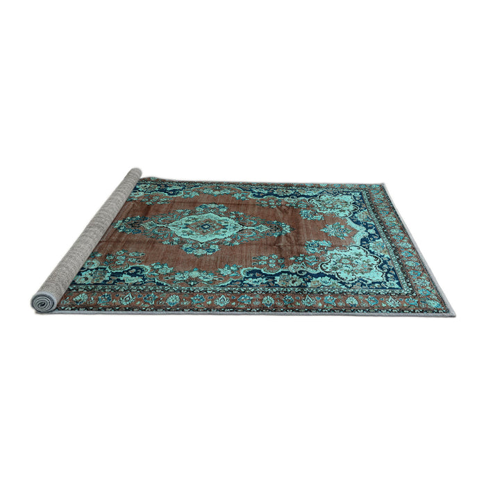 Sideview of Machine Washable Medallion Light Blue Traditional Rug, wshtr411lblu
