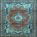 Square Machine Washable Medallion Light Blue Traditional Rug, wshtr411lblu