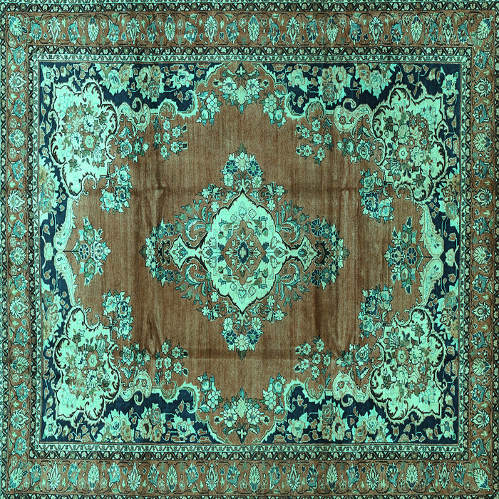 Square Medallion Turquoise Traditional Rug, tr411turq