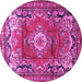 Round Machine Washable Medallion Pink Traditional Rug, wshtr411pnk