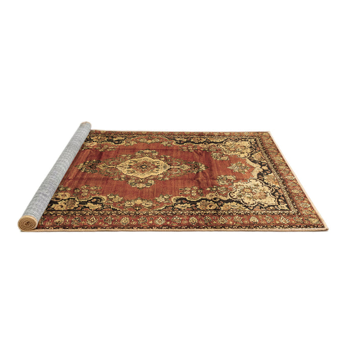 Sideview of Machine Washable Medallion Brown Traditional Rug, wshtr411brn