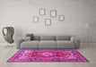 Machine Washable Medallion Pink Traditional Rug in a Living Room, wshtr411pnk