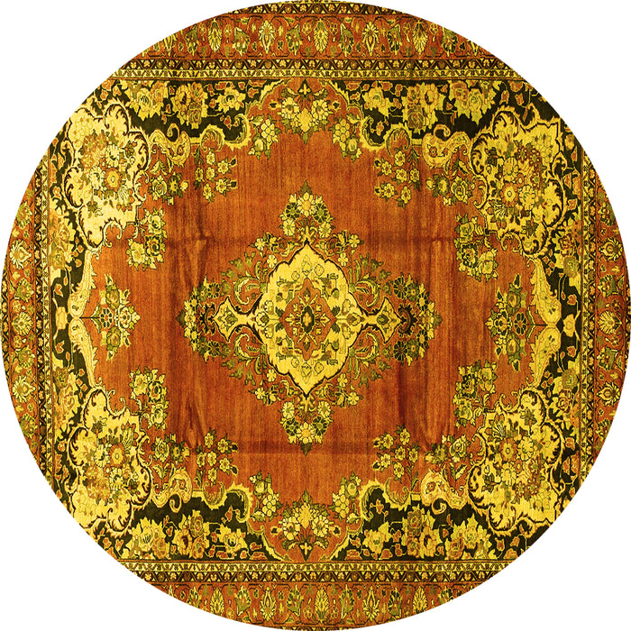 Round Medallion Yellow Traditional Rug, tr411yw