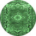 Round Medallion Emerald Green Traditional Rug, tr411emgrn