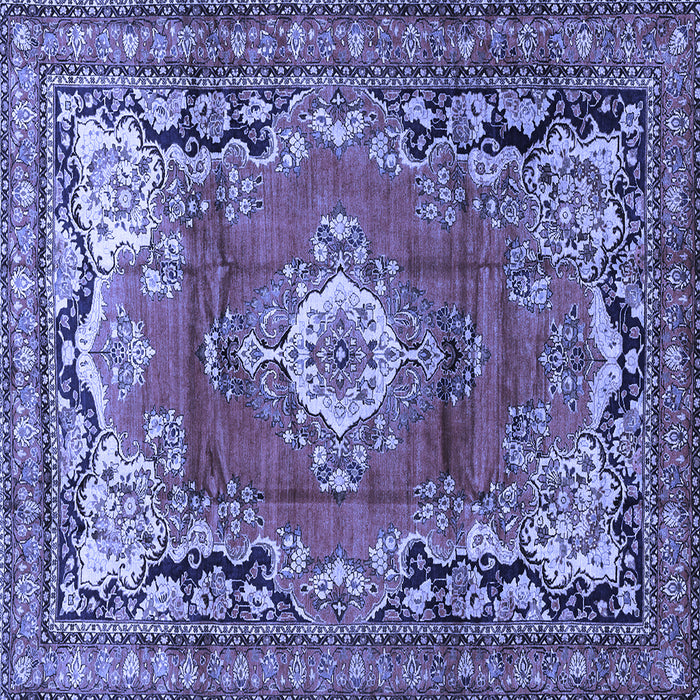 Square Machine Washable Medallion Blue Traditional Rug, wshtr411blu