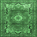 Square Medallion Emerald Green Traditional Rug, tr411emgrn