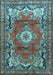 Machine Washable Medallion Light Blue Traditional Rug, wshtr411lblu