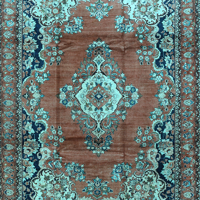 Machine Washable Medallion Light Blue Traditional Rug, wshtr411lblu