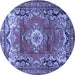 Round Machine Washable Medallion Blue Traditional Rug, wshtr411blu