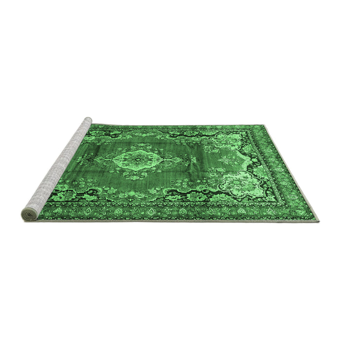 Sideview of Machine Washable Medallion Emerald Green Traditional Area Rugs, wshtr411emgrn