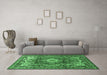 Machine Washable Medallion Emerald Green Traditional Area Rugs in a Living Room,, wshtr411emgrn