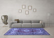 Machine Washable Medallion Blue Traditional Rug in a Living Room, wshtr411blu