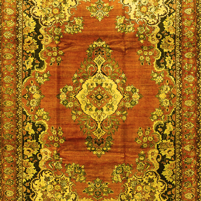 Machine Washable Medallion Yellow Traditional Rug, wshtr411yw