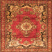 Round Machine Washable Medallion Orange Traditional Area Rugs, wshtr411org