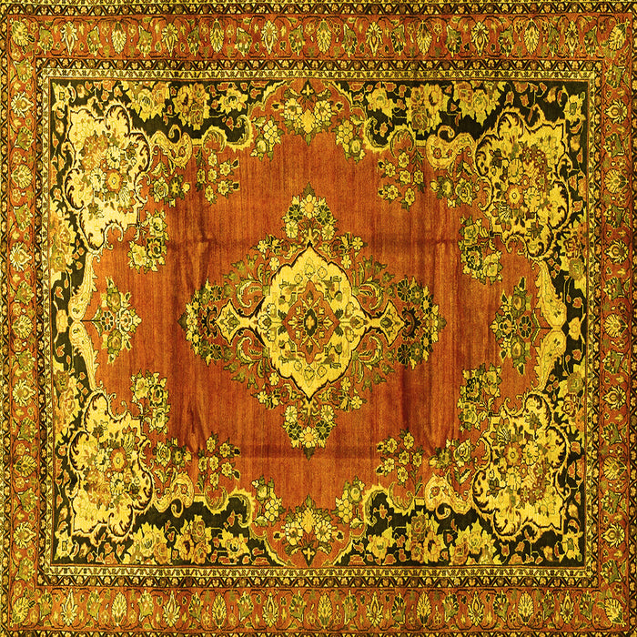 Square Machine Washable Medallion Yellow Traditional Rug, wshtr411yw